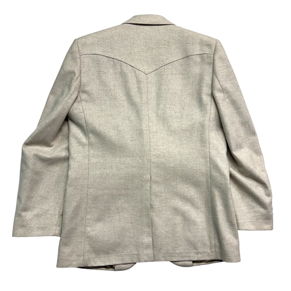 vtg 70s Tregos Western 40R Beige Herringbone Tweed Blazer Jacket Sport Coat USA - Picture 6 of 10